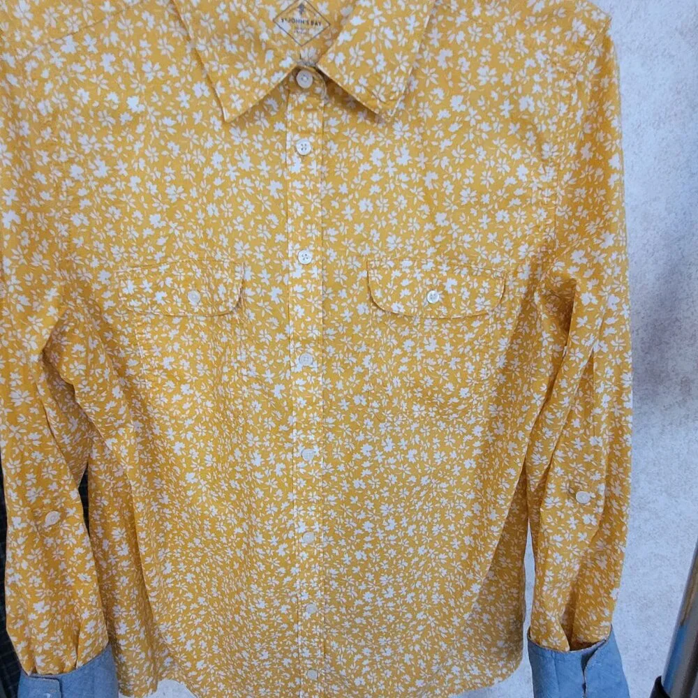 Yellow Floral Womens Button Long Sleeve ShirtSt Johns Bay Size L  NWT - Picture 4 of 15